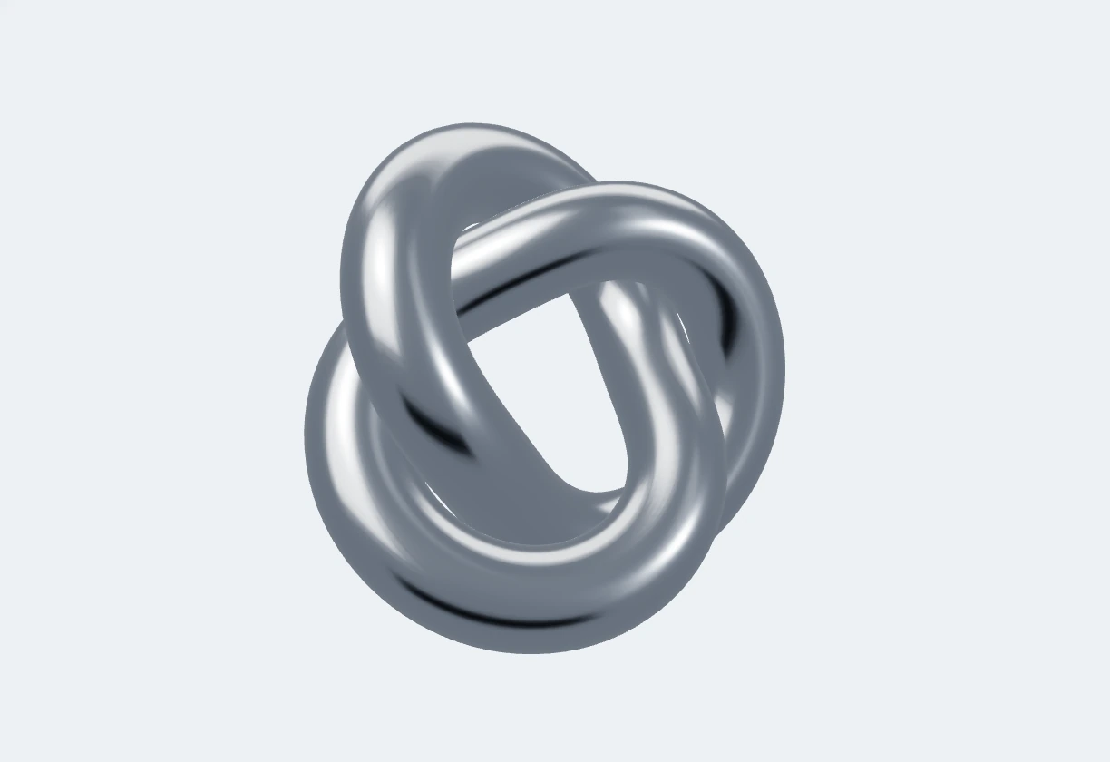 Original rendered silver knot sculpture in a daylight studio